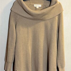 MICHAEL Michael Kors Tan Oversized Waffle-Knit Cowl Neck Sweater Sz Lg